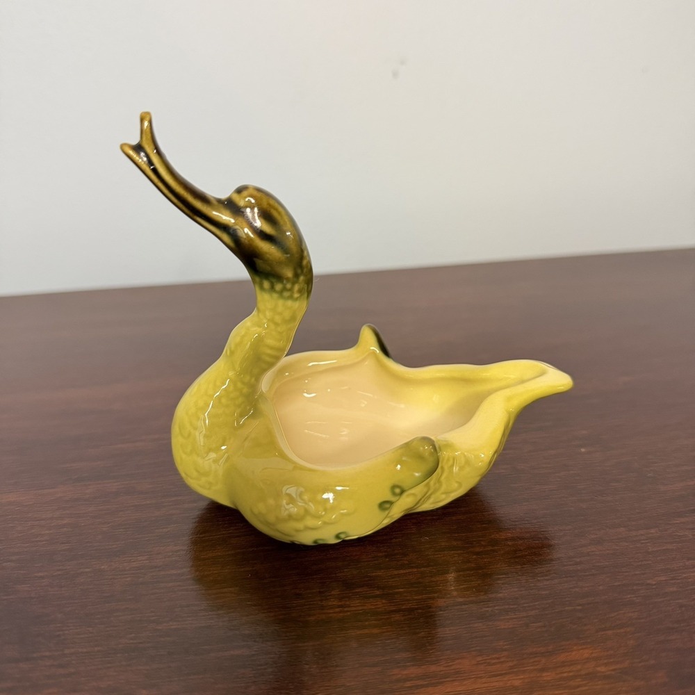 Vintage Mid-Century Green Ceramic Swan Figurative Dish - Small MCM Knick-Knack